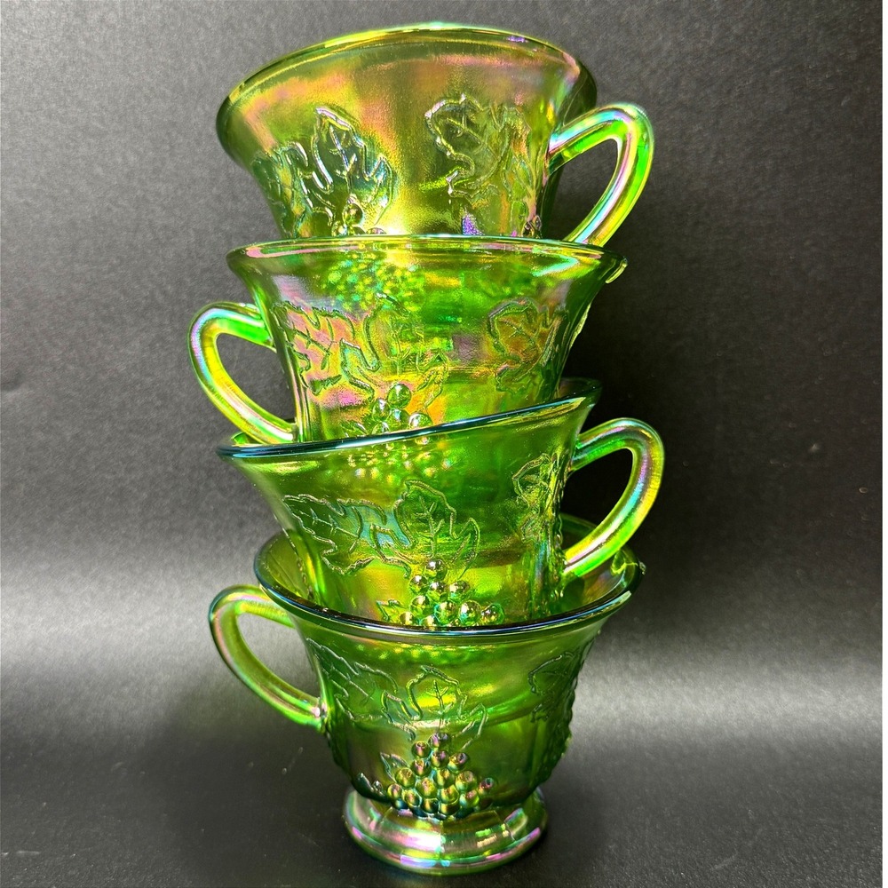 Indiana Glass Harvest Grape Iridescent Green Carnival Punch Cups Whimsigoth
